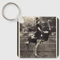 Vintage Broadway Actress Riding an Ostrich Keychain