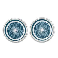 Cyclist Bicycle Wheel Navy Blue and White Cufflinks