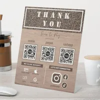 Rustic Wood Grain Thank you Scan to Pay 3 Qr Codes Pedestal Sign