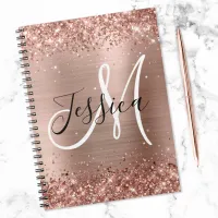 Glittery Rose Gold Foil Black and White Monogram Notebook