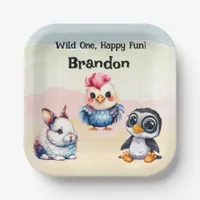 Wild One Happy Fun Woodland Animals Watercolor Paper Plates