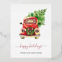 Christmas Tree Car Weve Moved Moving Foil Holiday Postcard