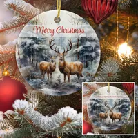 Reindeer in Winter Wonderland Ceramic Ornament