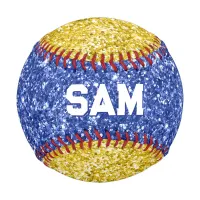 Blue and Gold Glitter Bold Sport Monogram Baseball