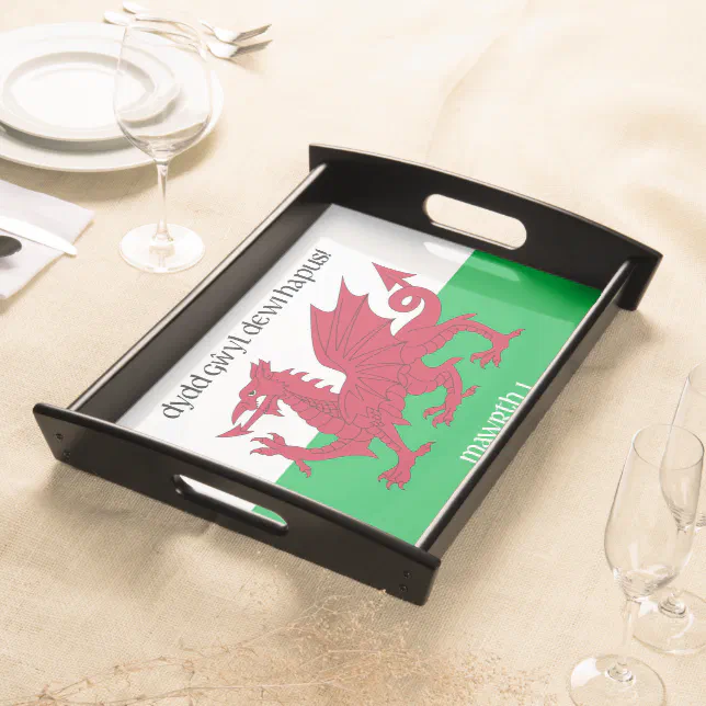 Happy St. David's Day Red Dragon Welsh Flag Serving Tray