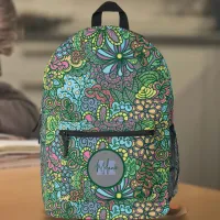 Floral Fantasy Name and Inital Printed Backpack