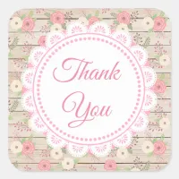 Rustic Wood and Flowers Wedding Thank You Square Sticker