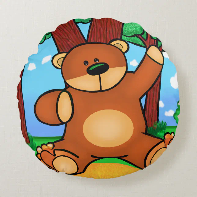 Hello friend: Bear in grassland Round Pillow