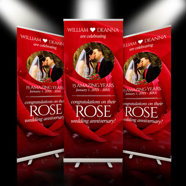 Elegant 15th 26th 36th Rose Wedding Anniversary Retractable Banner