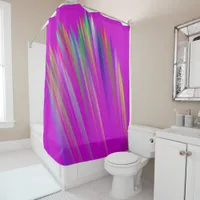 Colorful stripes on fuchsia background, modern shower curtain