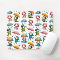 Cute Raining Cats and Dogs with Umbrellas Mouse Pad