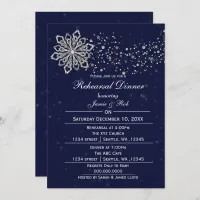 Navy Blue Silver Winter Rehearsal Dinner invite