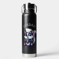 Cute Kawaii Skunk with Bubble Tea Personalized Water Bottle