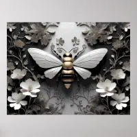 Golden Honeybee on Floral Canvas Poster