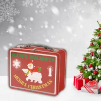 Modern Merry Christmas on Red | Metal Lunch Box