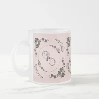 Simple Black Hearts, Floral, Infinity on Pink | Frosted Glass Coffee Mug