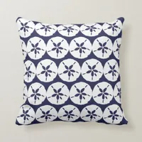 Beach Navy Blue and White Sand Dollar Seashells Throw Pillow