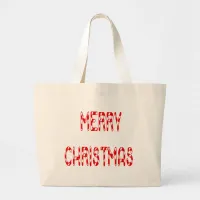 Merry Christmas Candy Cane Font Large Tote Bag