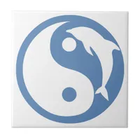 Dolphin on Blue Yin Yang Tile