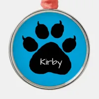 Dog's Name Personalized Paw Print Christmas  Metal Ornament