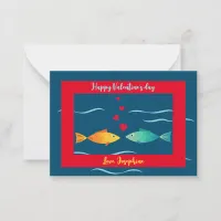 Happy Valentine's fish in love Flat Note Card