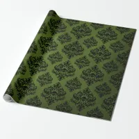 Black and Green Rustic Damask Print Wrapping Paper