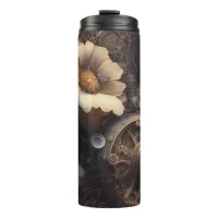 Steampunk Gears and White Flowers  Thermal Tumbler