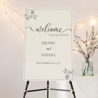 Eucalyptus Leaves Ivory Wedding Welcome Sign