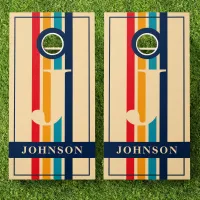 Family Name Vintage Rainbow Retro Stripes Monogram Cornhole Set