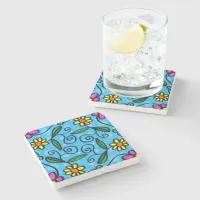 Abstract Floral Stone Coaster