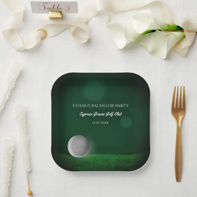 Green golf ball golfers bachelor party golf party paper plates
