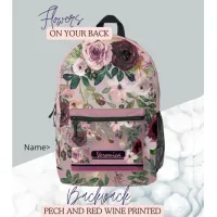 Peach and Wine Red Roses Printed Backpack