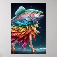 Funny Rainbow Trout Fish Fashion Poster