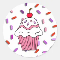 Pink Cupcake with Candy Sprinkles Classic Round Sticker