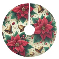 Seamless pattern Christmas Poinsettias Brushed Polyester Tree Skirt