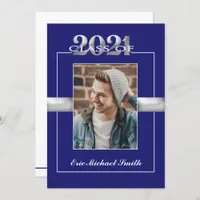 Class of 2021 Blue Silver Graduation Party Photo Invitation