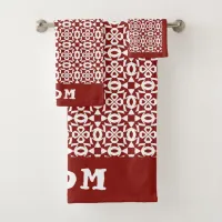 Mom Geometric Mandala Christmas Pattern Red White Bath Towel Set