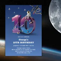 Astronaut Outer Space Themed Boy 10th Birthday Invitation