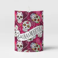 Sugar Skulls and Swirls Rose Red ID725 Pillar Candle