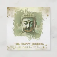 *~* Artsy Buddha QR AP33 QR Logo Green Square Business Card