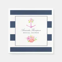 Watercolor Nautical Themed Floral Bridal Shower Napkins