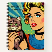 Personalized Sketchbook | Retro Lady and Cat Notebook