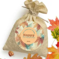 Fall Seasonal Leaves Thanksgiving Family Name Year Classic Round Sticker