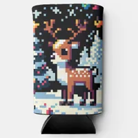 Christmas Reindeer Winter Wonderland Pixel Art Seltzer Can Cooler