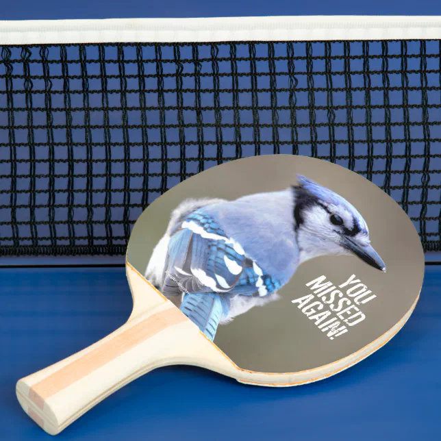 Cute Blue Jay Songbird on Treestump Ping Pong Paddle