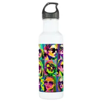 Colorful Abstract Digital Art | Women in Sunglasse Stainless Steel Water Bottle