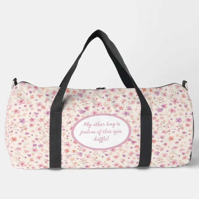 Cute Pink And Purple Floral Pattern Duffle Bag