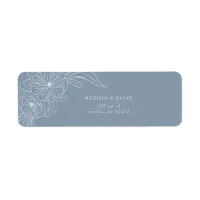 Dusty Blue Minimal Elegant Floral Sketch Wedding Label