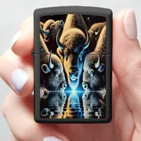 Wild Buffaloes Gather Beneath Celestial Stars Zippo Lighter