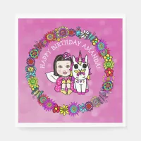 Pretty Magenta Unicorn and Fairy Personalized Napkins